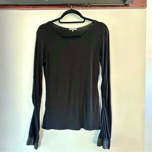 James Perse Vintage 90s Y2K Black Silk Blend Ruched Sleeve Top | Size 3